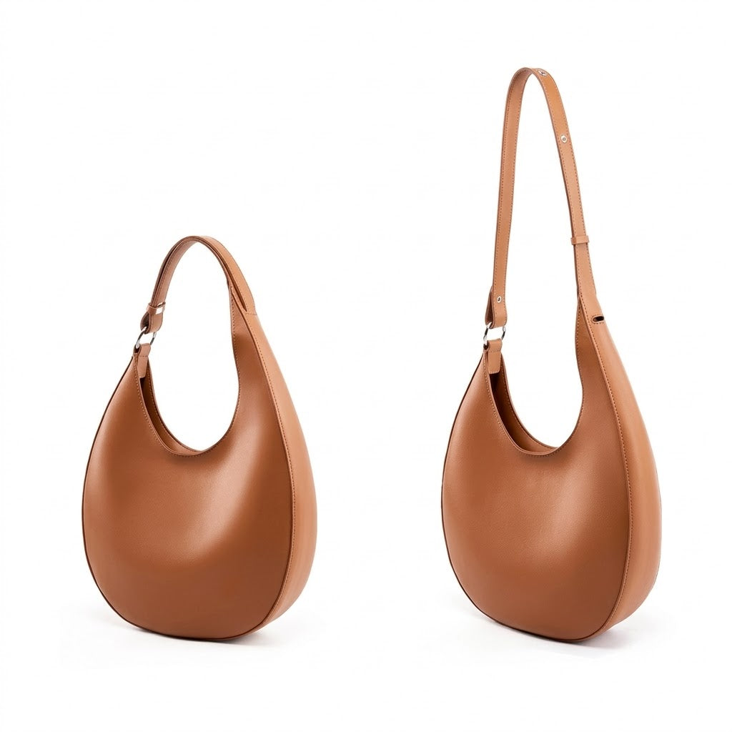 Half-Moon Hobo Shoulder Bag – Genuine Cowhide Leather