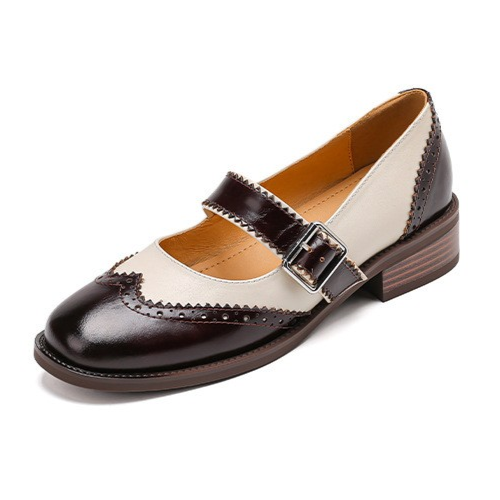 Genuine Leather Mary Jane Brogue Oxfords