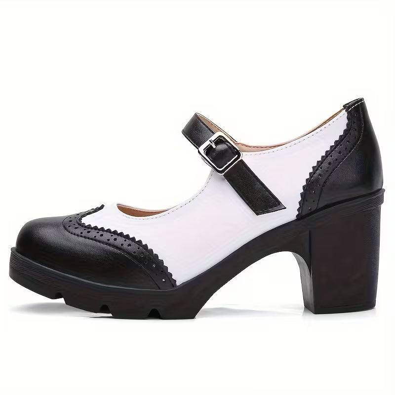 Genuine Leather Platform Oxford Mary Jane Pumps