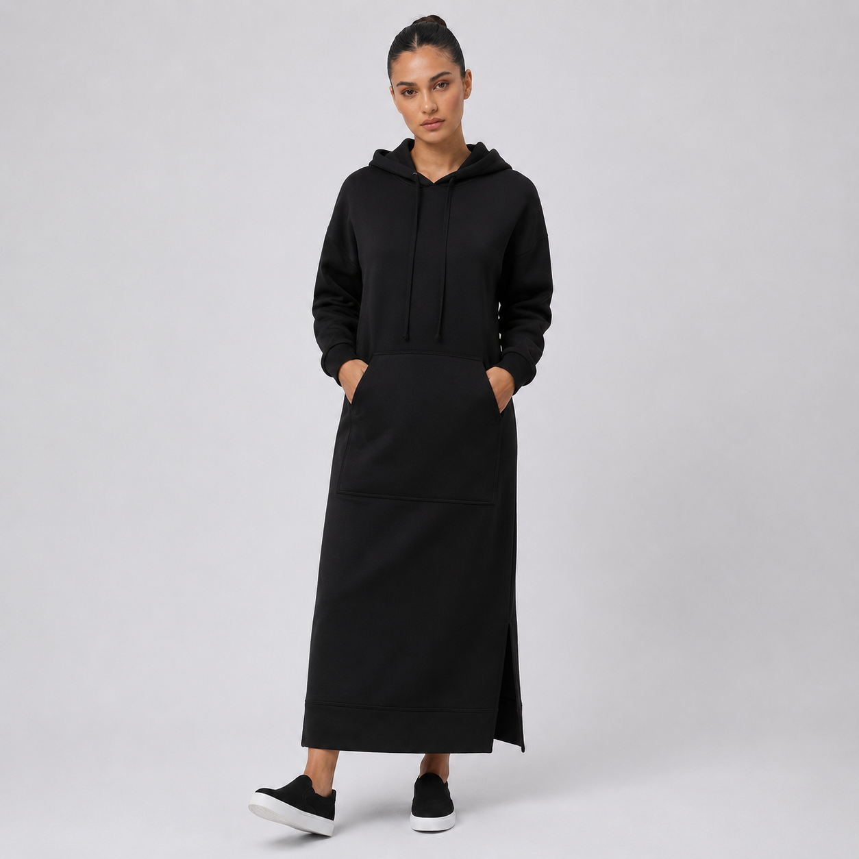 Side-Slit Maxi Hoodie Dress