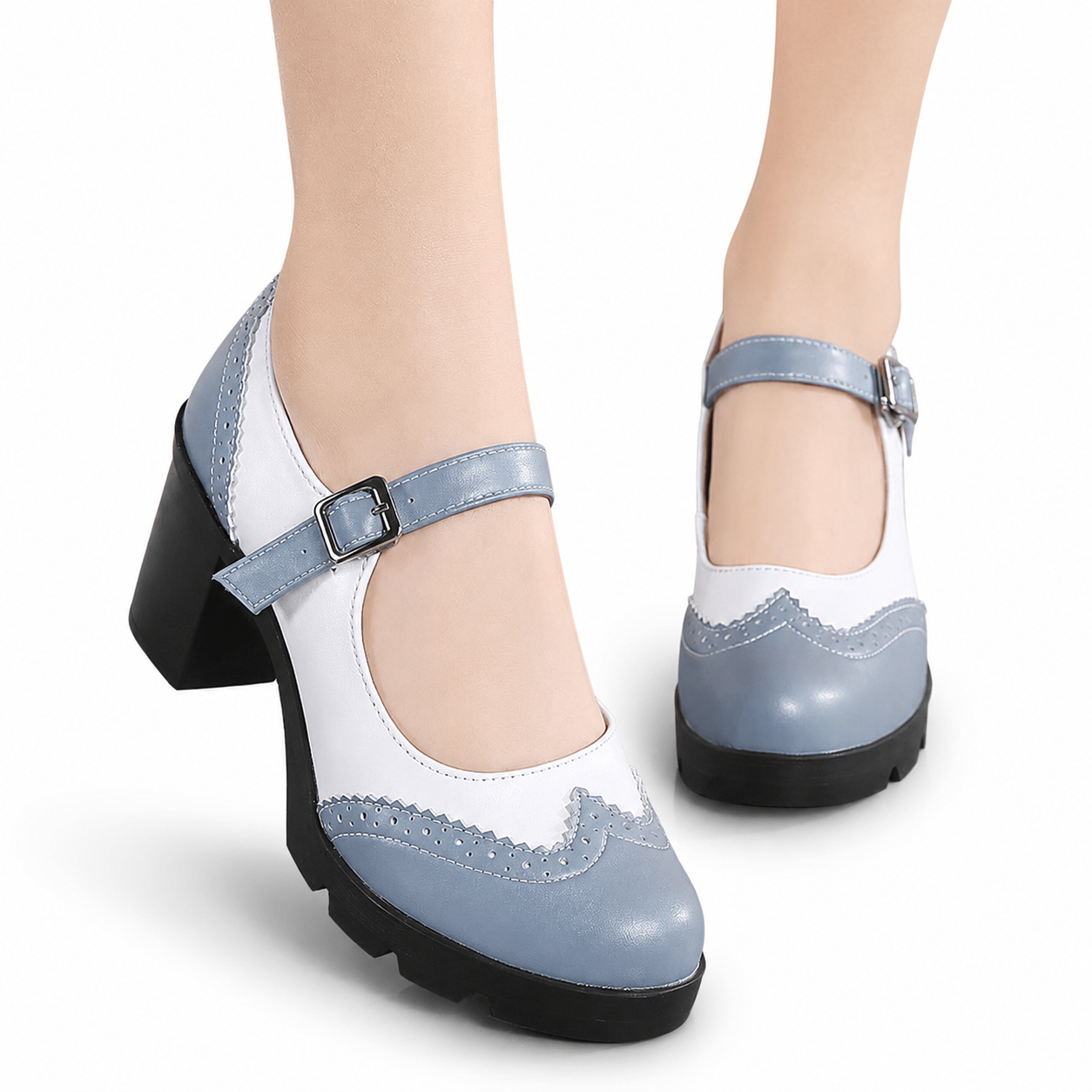 Genuine Leather Platform Oxford Mary Jane Pumps