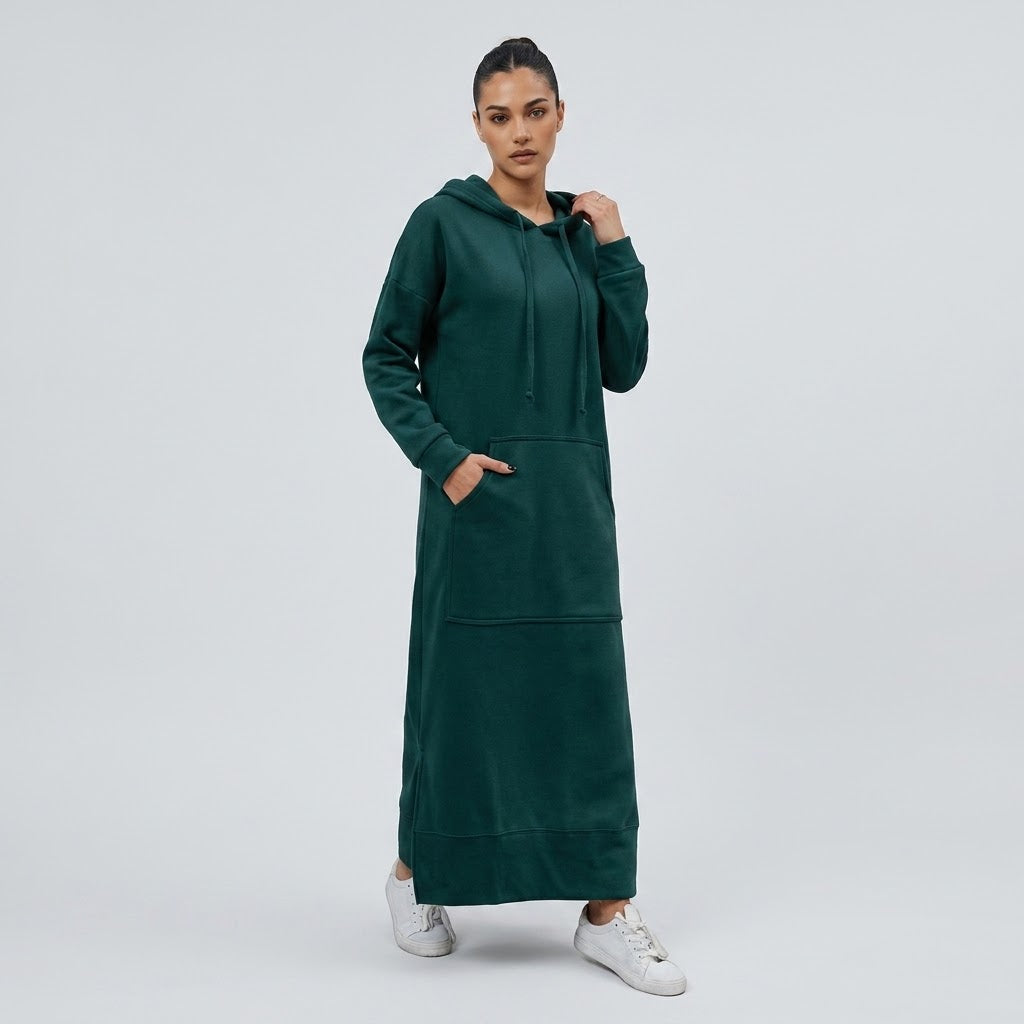 Side-Slit Maxi Hoodie Dress