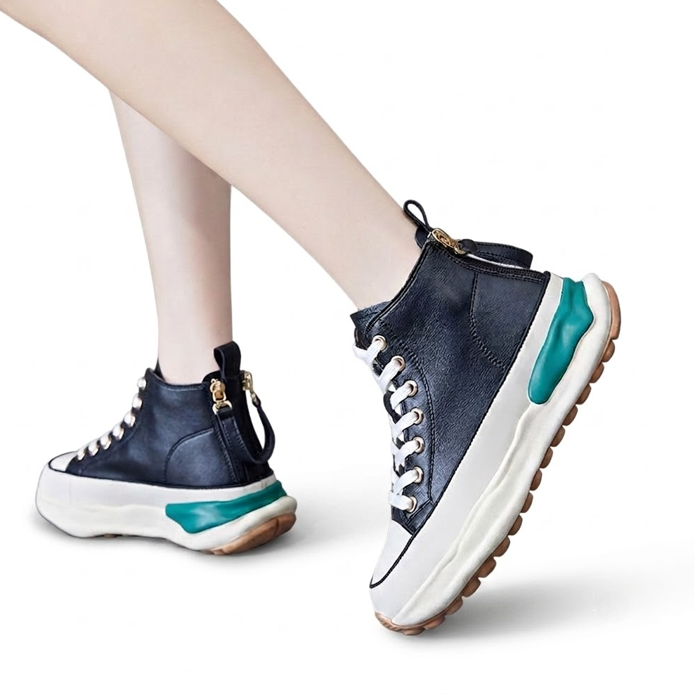 Women's High-Top Leather Platform Sneakers