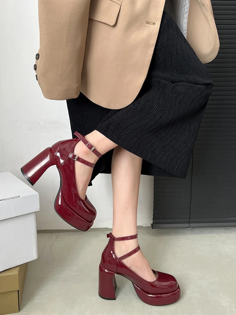 Mary Jane Platform Block Heel Pumps