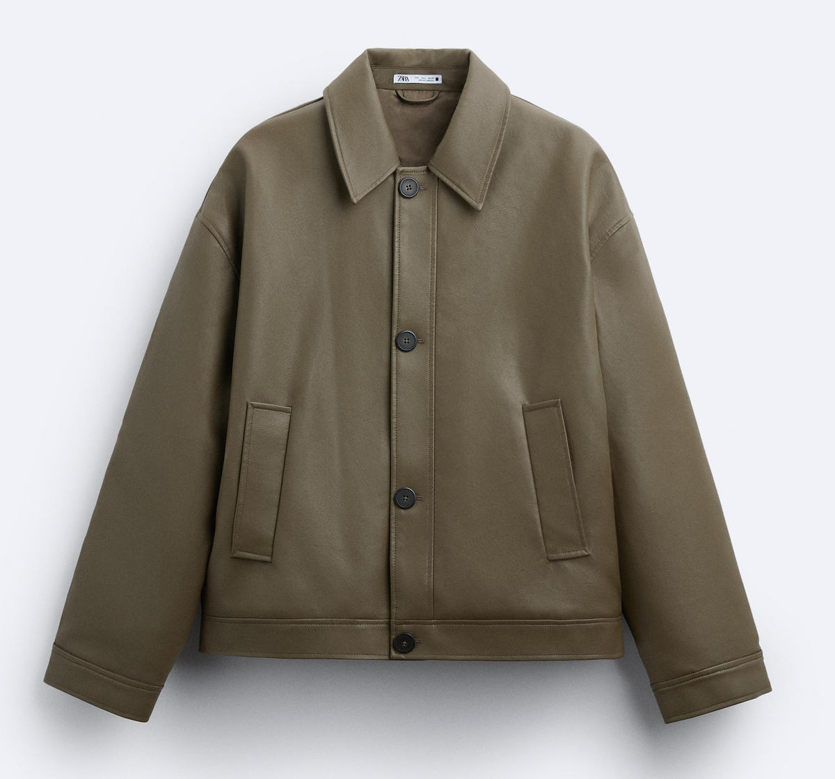 Men's Faux Leather Boxy Jacket – Khaki/Olive