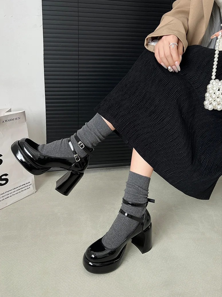 Mary Jane Platform Block Heel Pumps