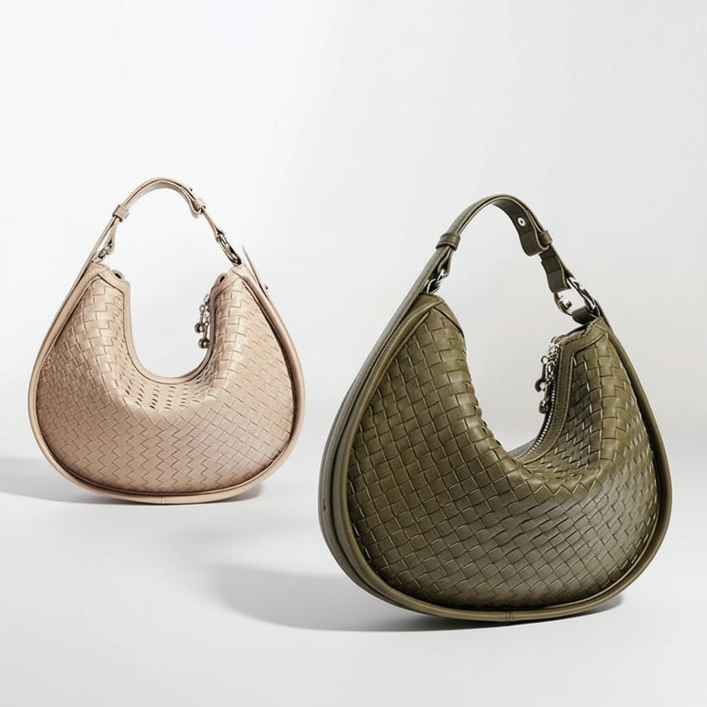 Half-Moon Handwoven Hobo Bag in Genuine Cowhide Leather