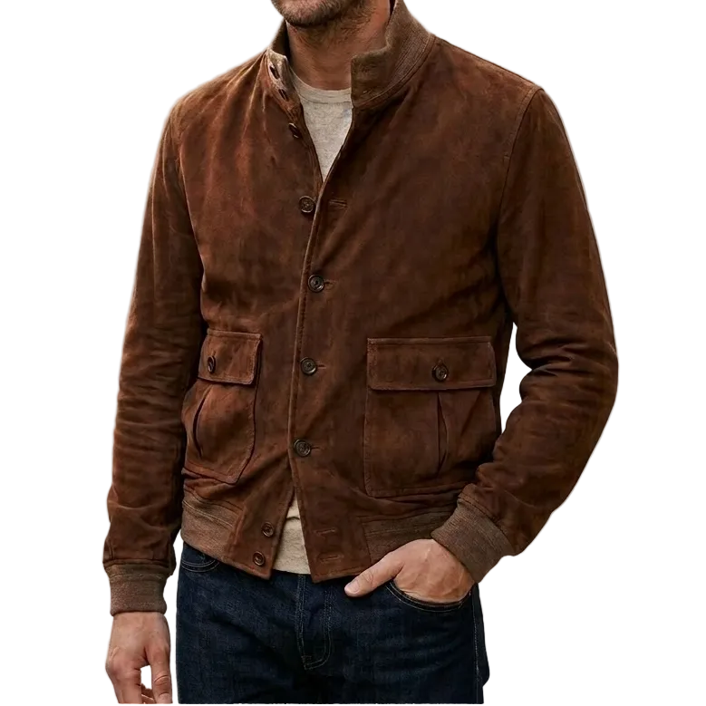 Men's Faux Suede Slim-Fit Bomber Jacket