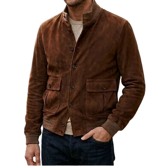 Men's Faux Suede Slim-Fit Bomber Jacket