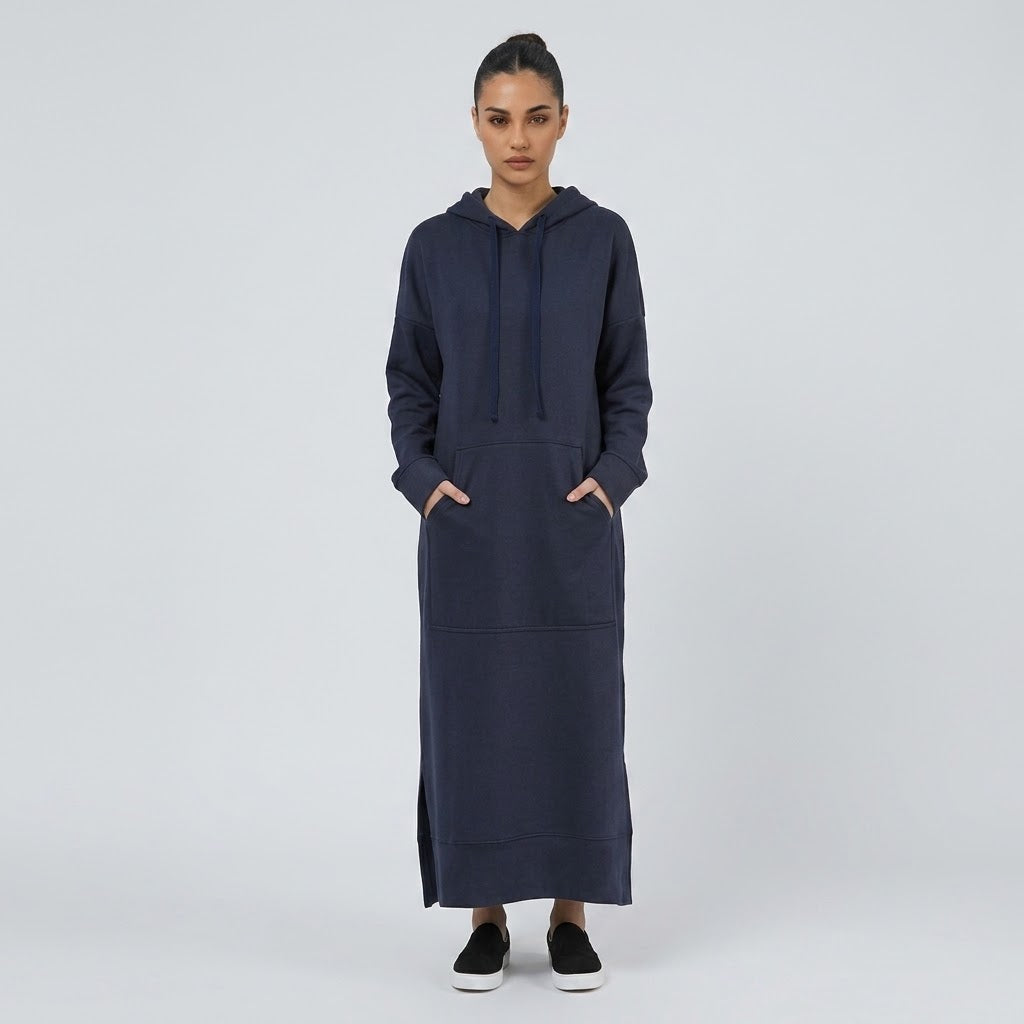 Side-Slit Maxi Hoodie Dress