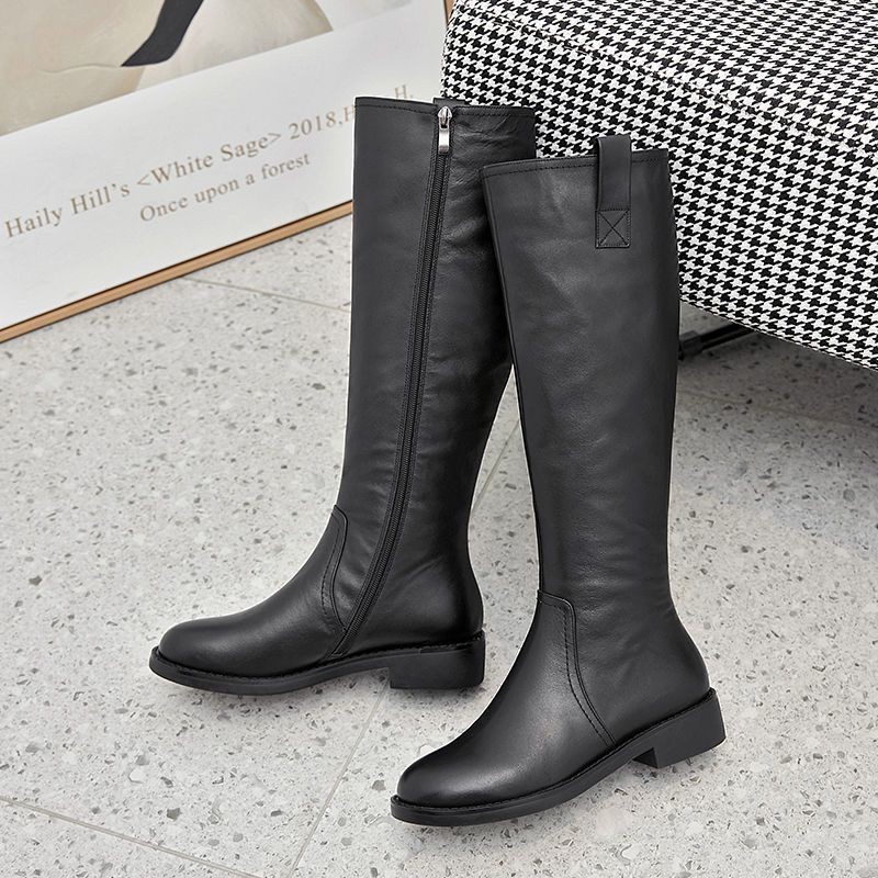 Riding Style Knee-High Boots with Side Zipper