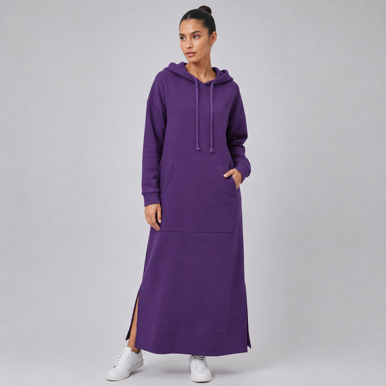 Side-Slit Maxi Hoodie Dress