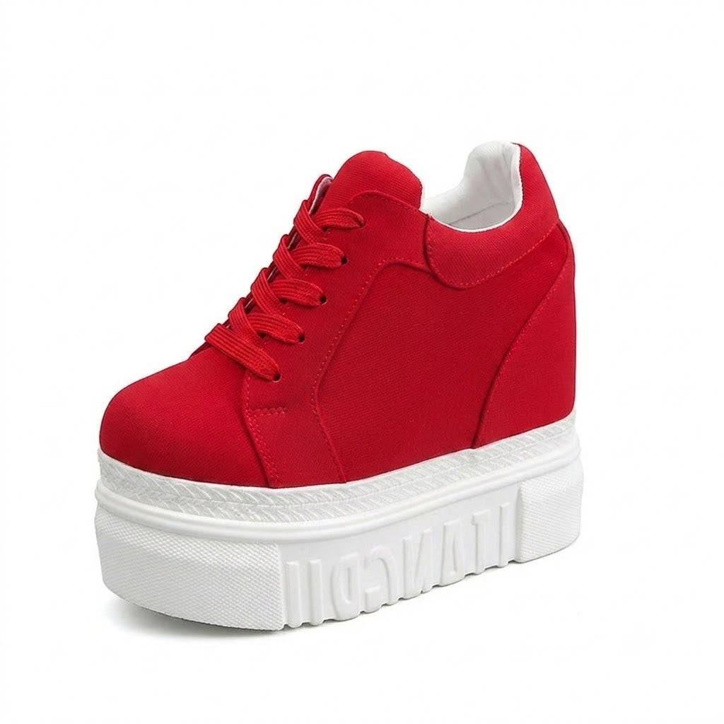 Embroidered Rose Platform Wedge Sneakers