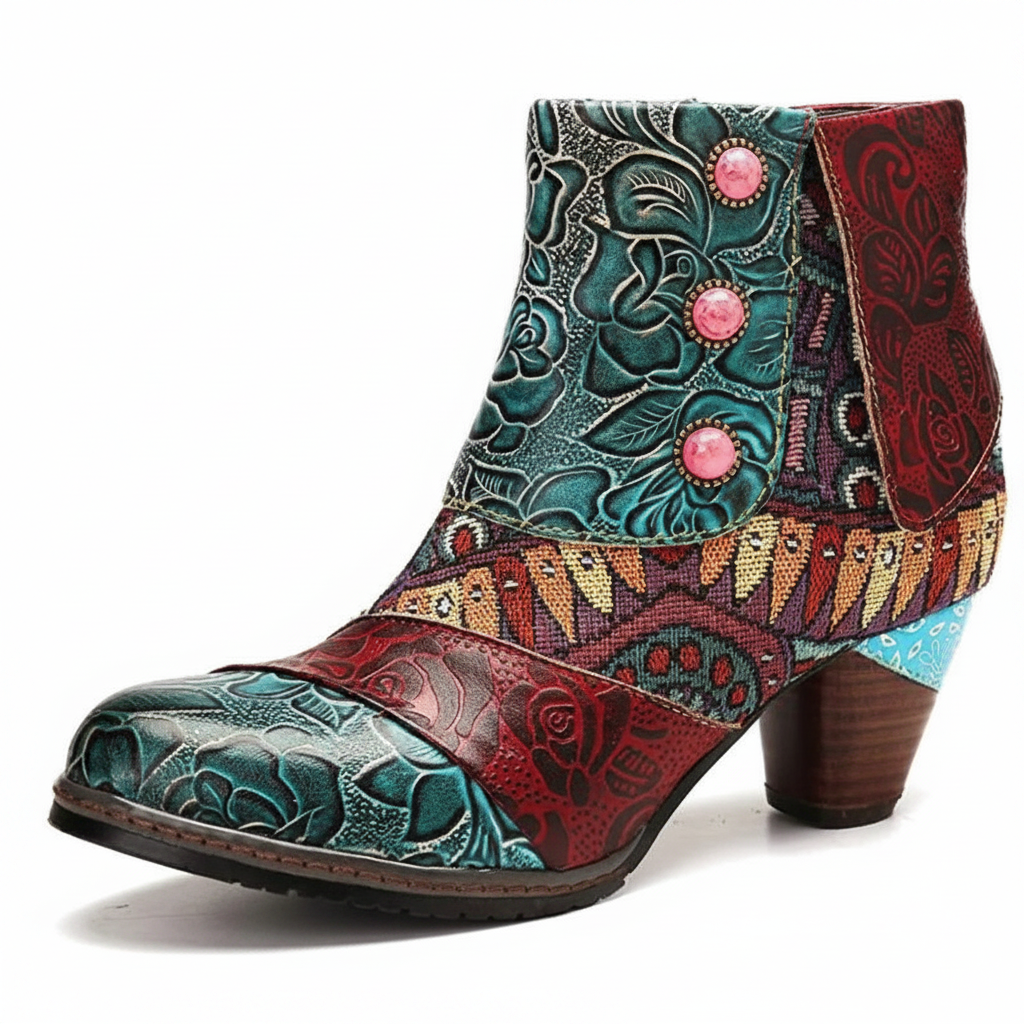 Socofy Boho Heeled Ankle Boots