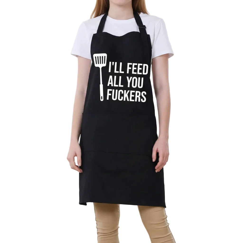 BBQ & Kitchen Multi-Pocket Graphic Apron with Adjustable Neck Strap – Water Resistant