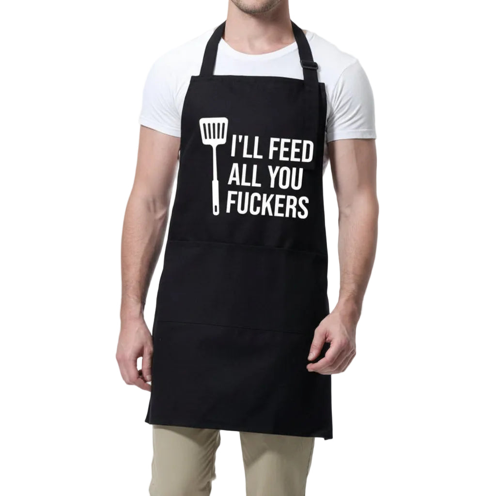 BBQ & Kitchen Multi-Pocket Graphic Apron with Adjustable Neck Strap – Water Resistant