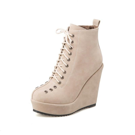 Lace-Up Platform Wedge Ankle Boots