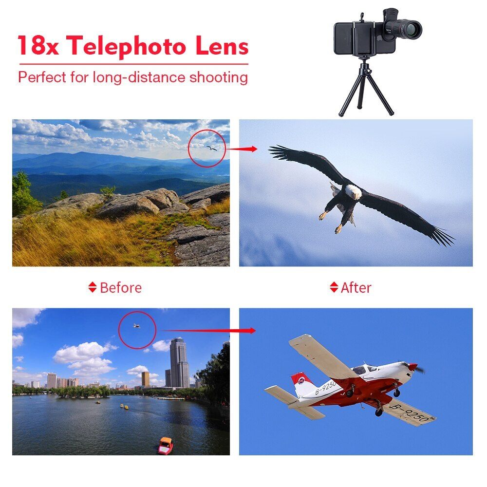 Universal 18x Optical Zoom Telephoto Lens Kit, Mobile Phone Telescope