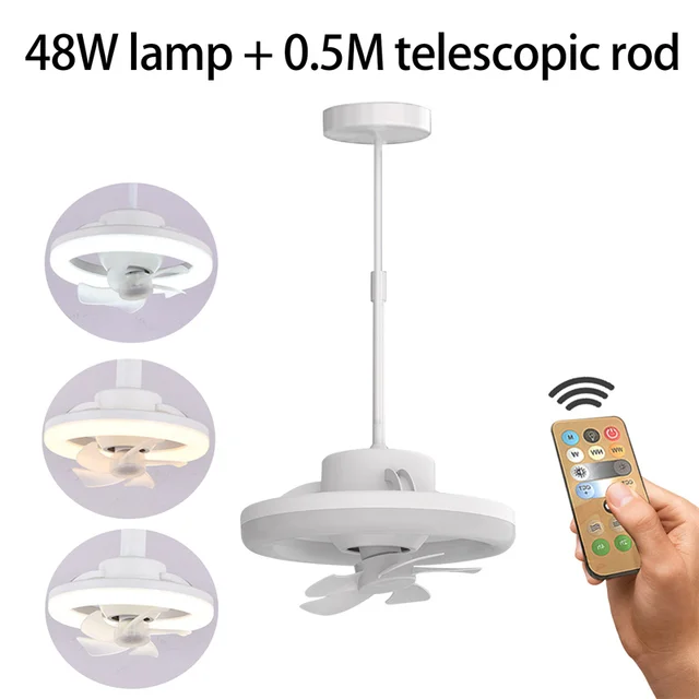 360° Shaking Head Ceiling Fan Light with Remote Control, 3 Gear Wind Speed, 3 Color Mode