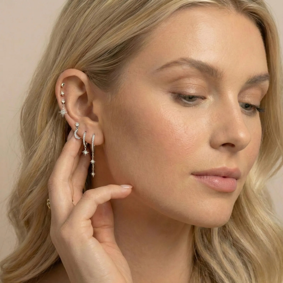 6-Piece 18k Gold Star-Moon Celestial Earring Set