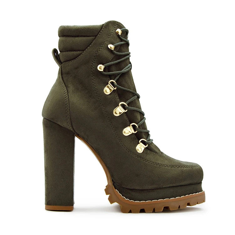 Lace-Up Platform Heeled Boots