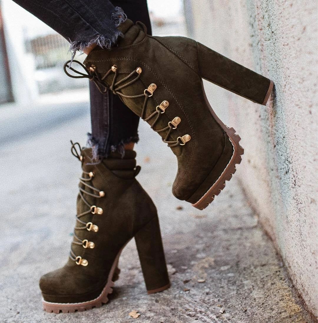 Lace-Up Platform Heeled Boots