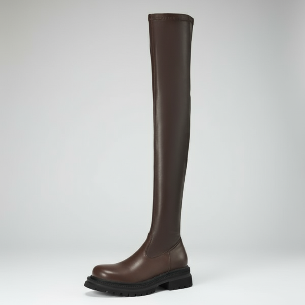 Chunky Over-The-Knee Leather Boots