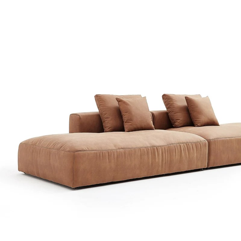 142in./360cm Modern Leather Upholstered Sectional Sofa with 2 Pillows