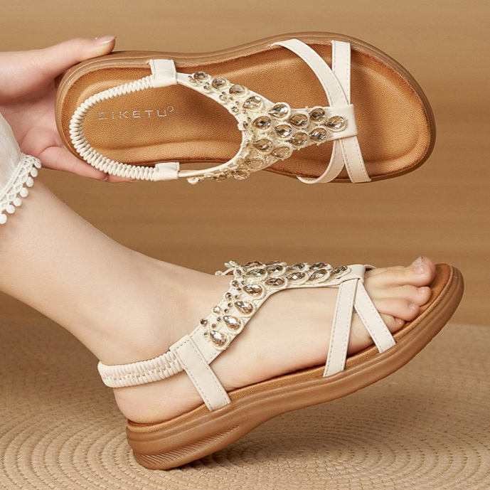 Boho Rhinestone Flat Sandals