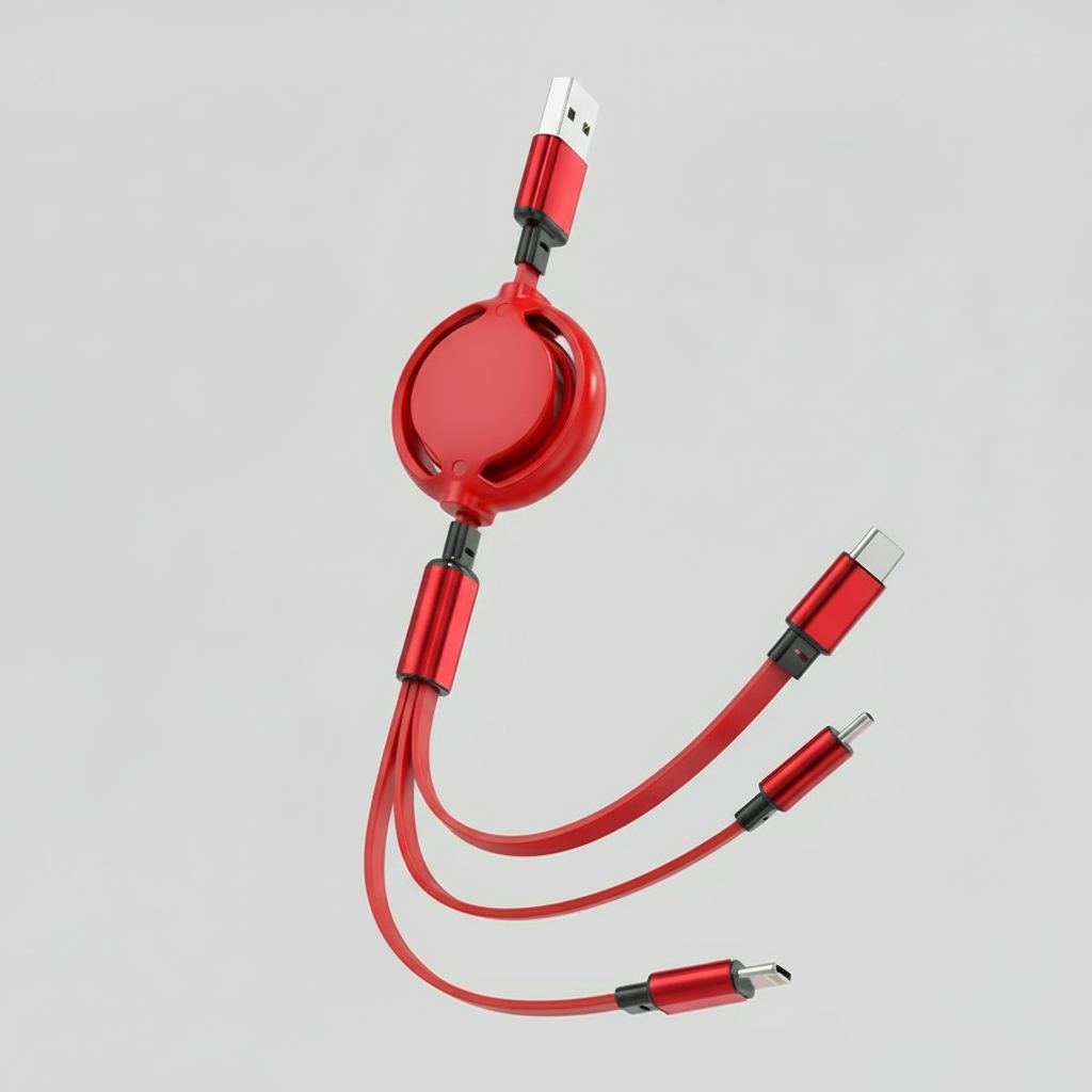 3-in-1 Retractable Multi-Charging Cable, Type-C, Micro, and Lightning Connectors