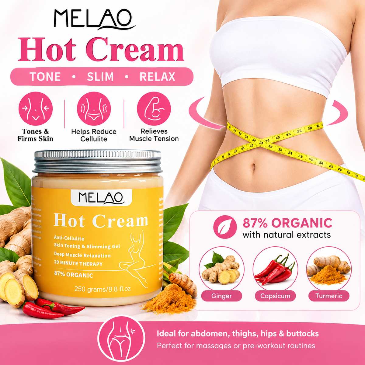 MELAO Hot Cream, Anti-Cellulite, Skin Toning & Slimming Massage Gel