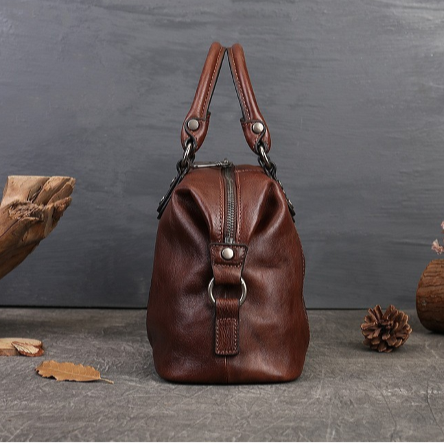 Genuine Cowhide Leather Handbag with Crossbody Strap