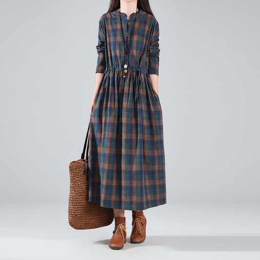 Long-Sleeved Plaid Maxi Dress
