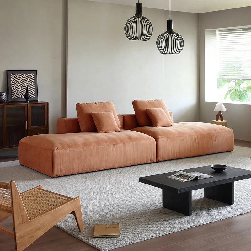 142in./360cm Modern Leather Upholstered Sectional Sofa with 2 Pillows