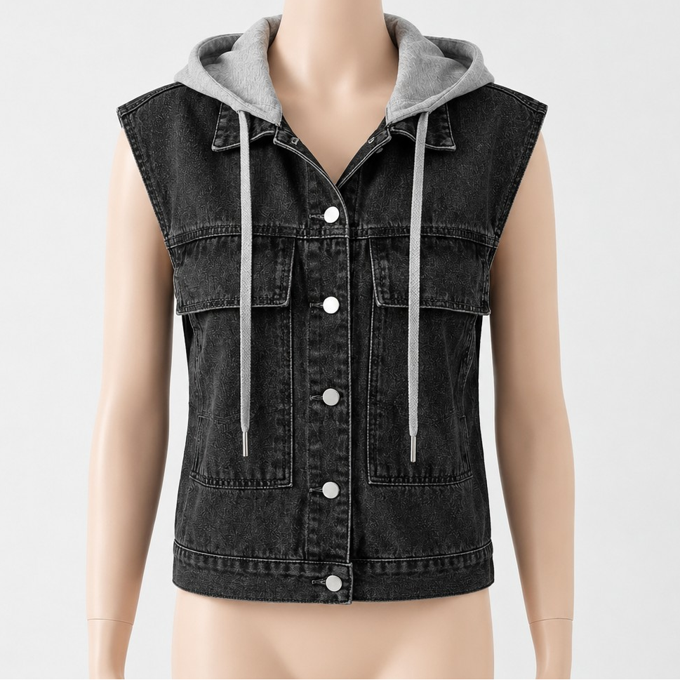 Women's Hooded Faux Denim Vest