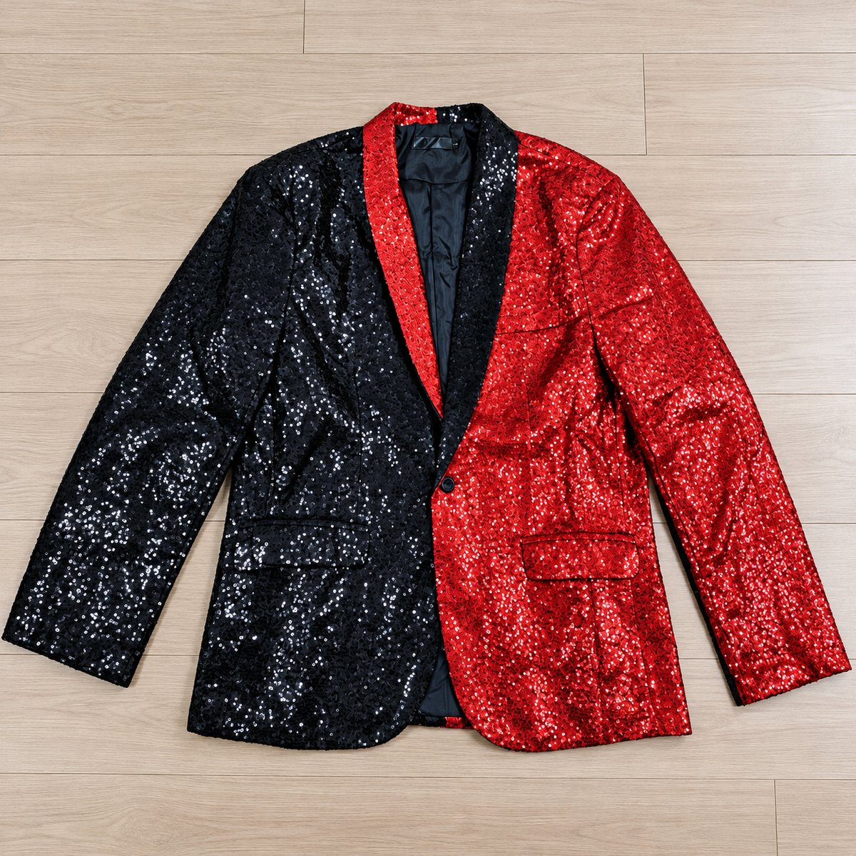 Men's Colorblock Split-Sequin Tuxedo Blazer