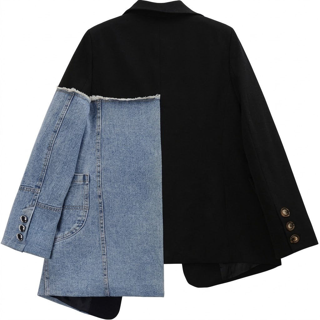 Irregular Denim Patchwork Blazer