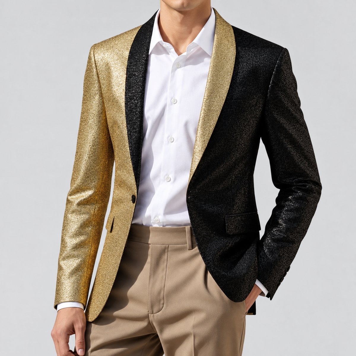 Men's Colorblock Split-Sequin Tuxedo Blazer