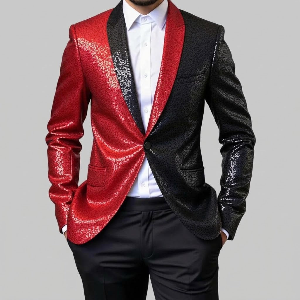 Men's Colorblock Split-Sequin Tuxedo Blazer