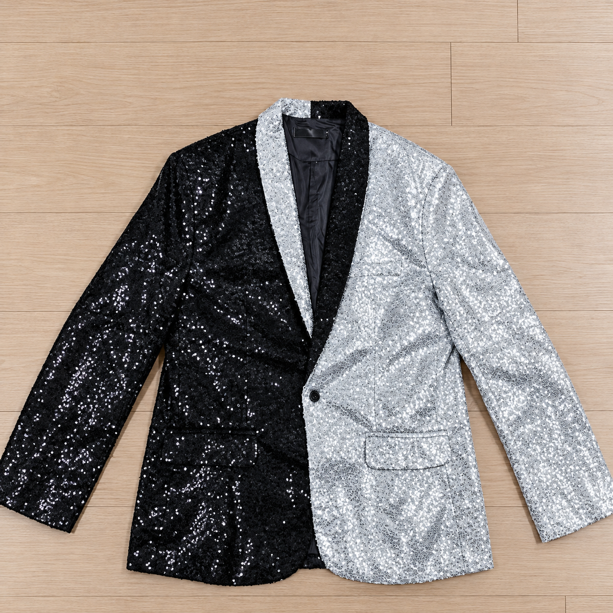 Men's Colorblock Split-Sequin Tuxedo Blazer