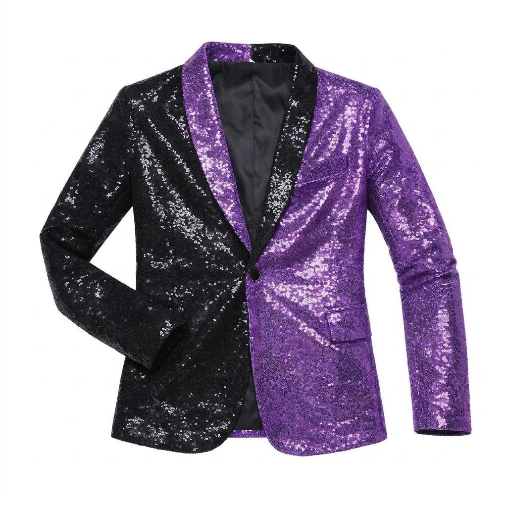 Men's Colorblock Split-Sequin Tuxedo Blazer