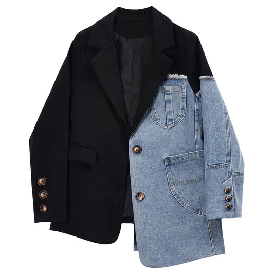 Irregular Denim Patchwork Blazer