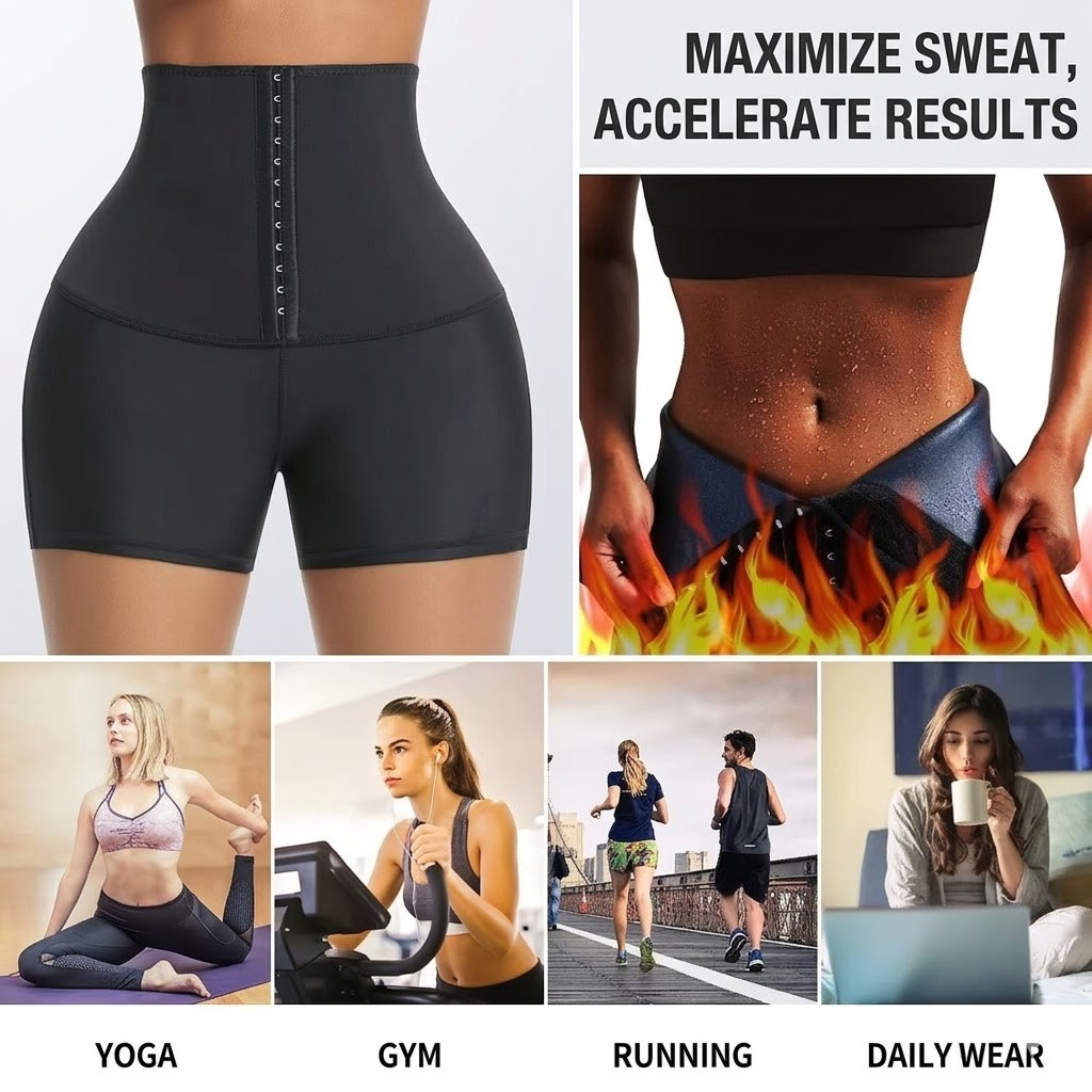 High-Waisted Sauna Sweat Shorts for Fitness, Yoga, Running, Casual Wear