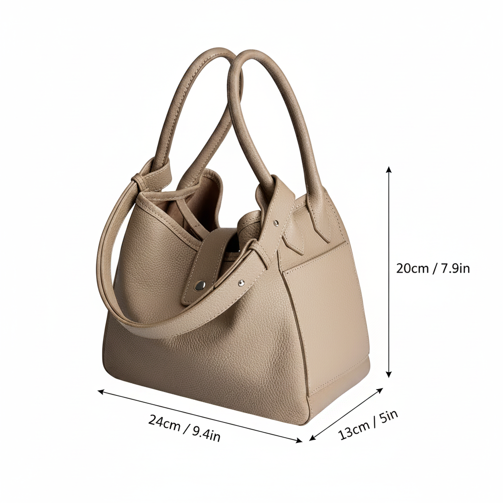 Elena Convertible Bucket Bag – Genuine Cowhide Leather