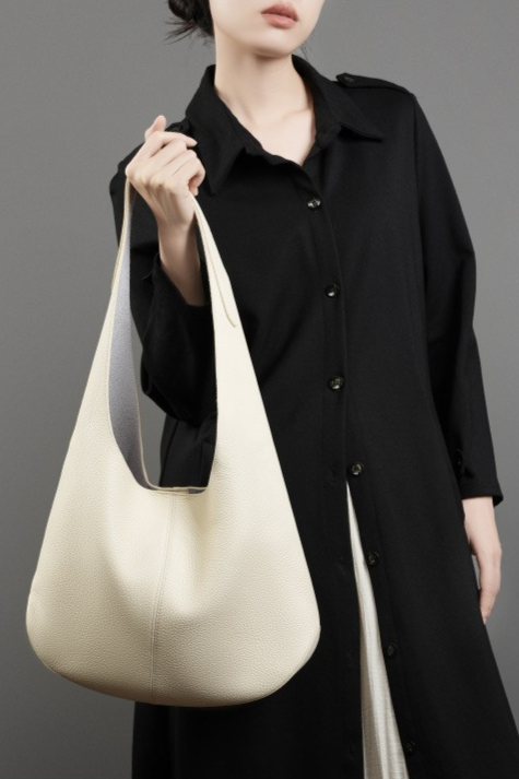 Slouchy Hobo Shoulder Bag in Genuine Cowhide Leather