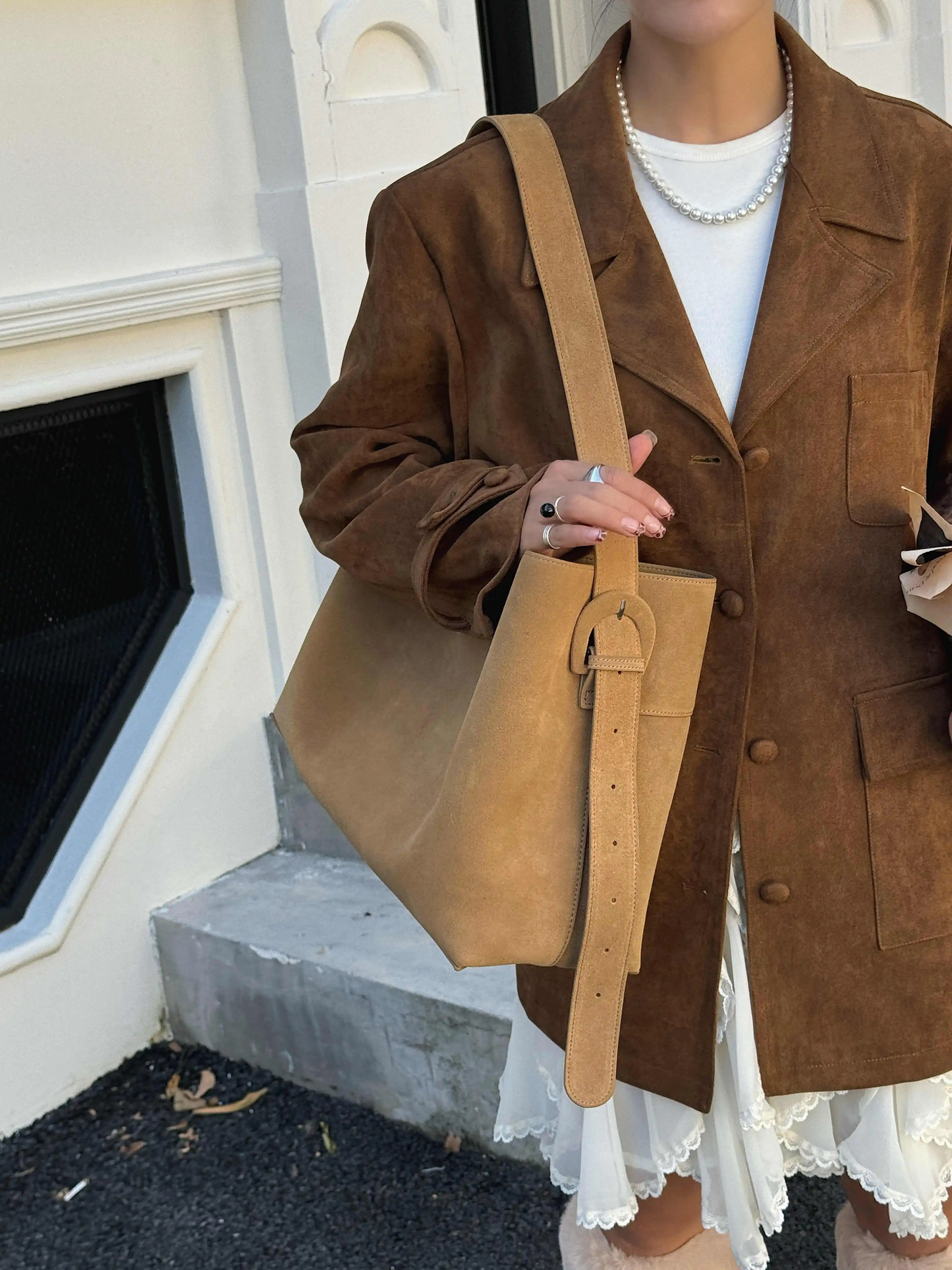 Retro Suede Slouchy Tote Bag