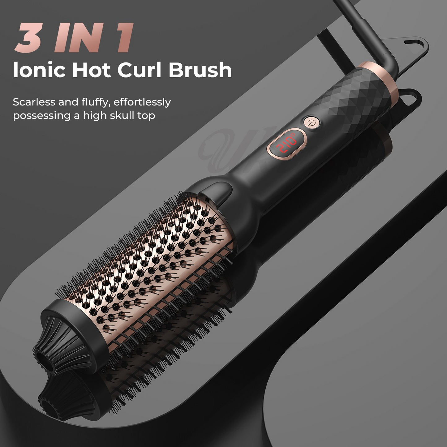 Heated Round Styling Brush, Hair Curler & Straightener with LCD Display