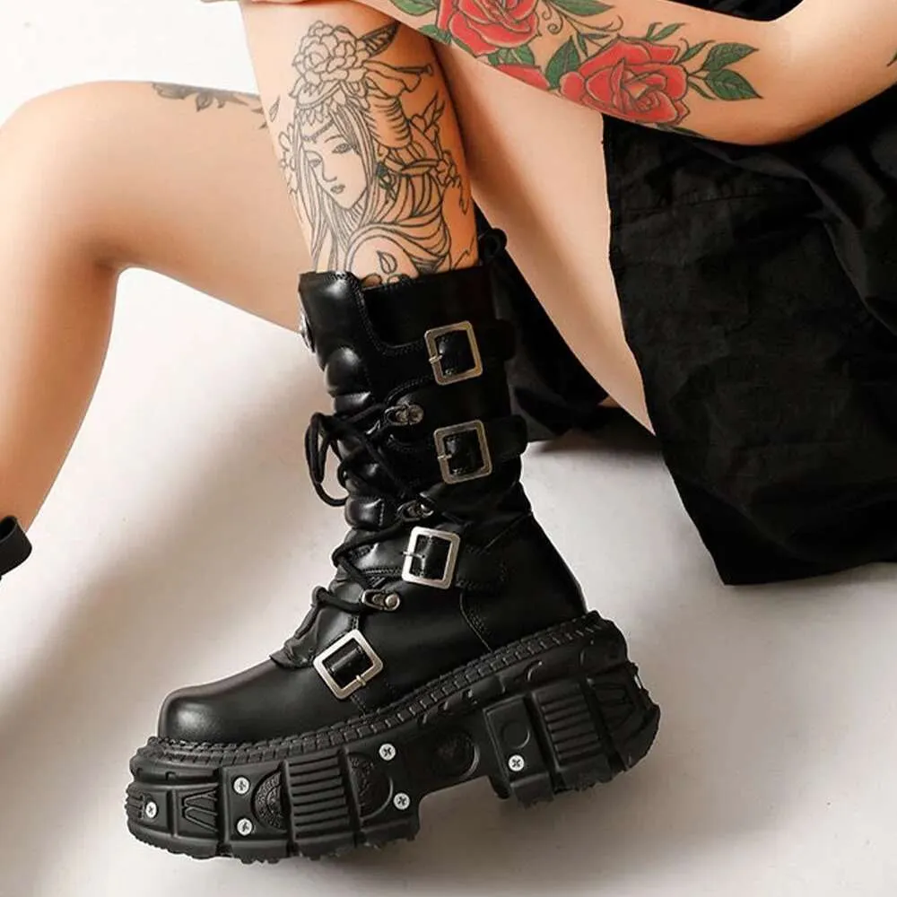 Genuine Leather Gothic Platform Combat Boots – Unisex