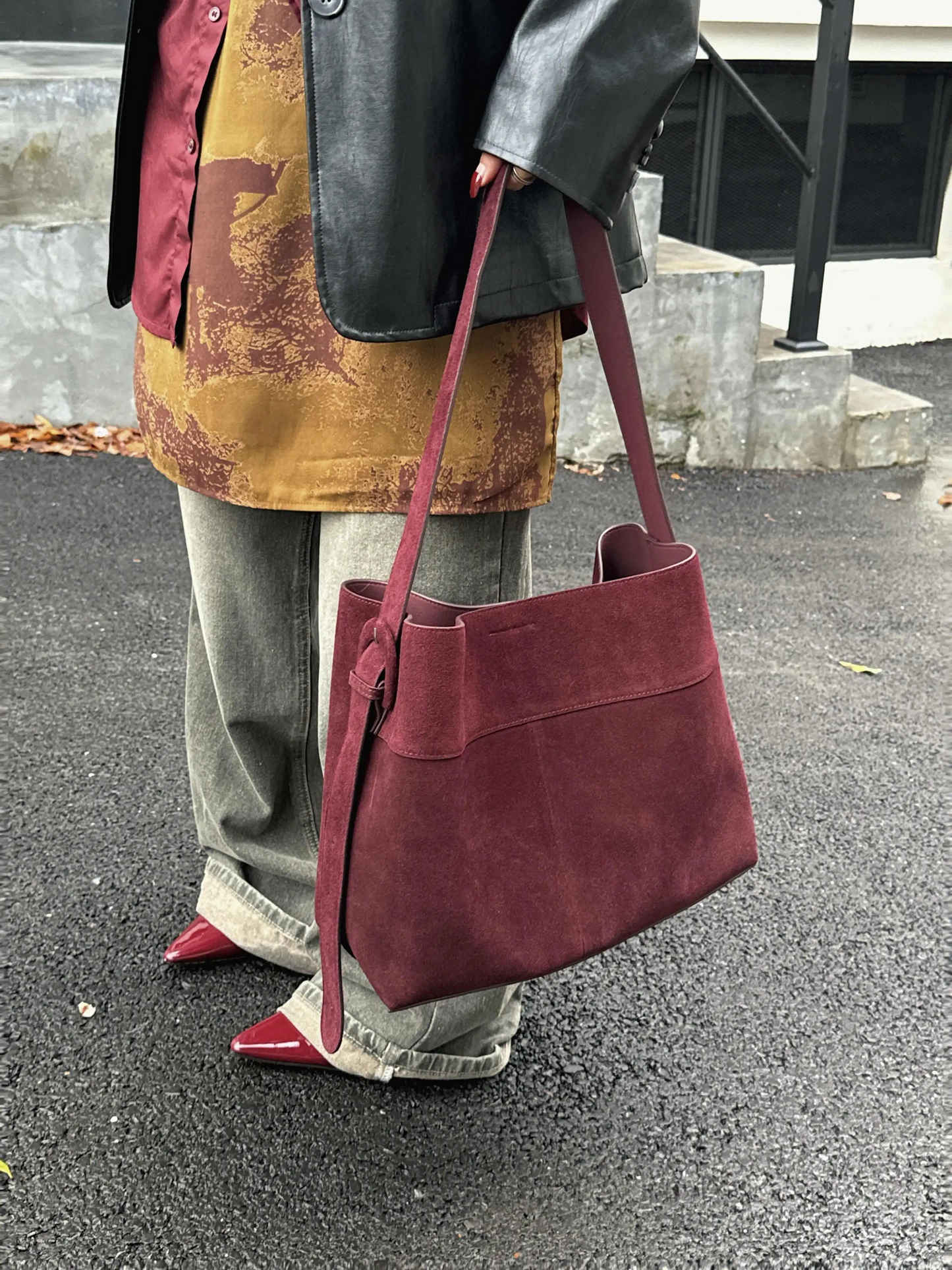 Retro Suede Slouchy Tote Bag