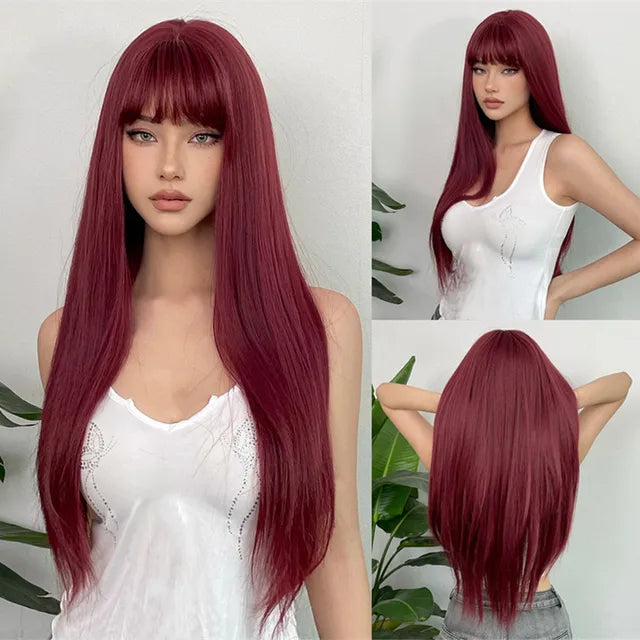 HENRY MARGU Natural Long Straight Synthetic Wigs with Bangs